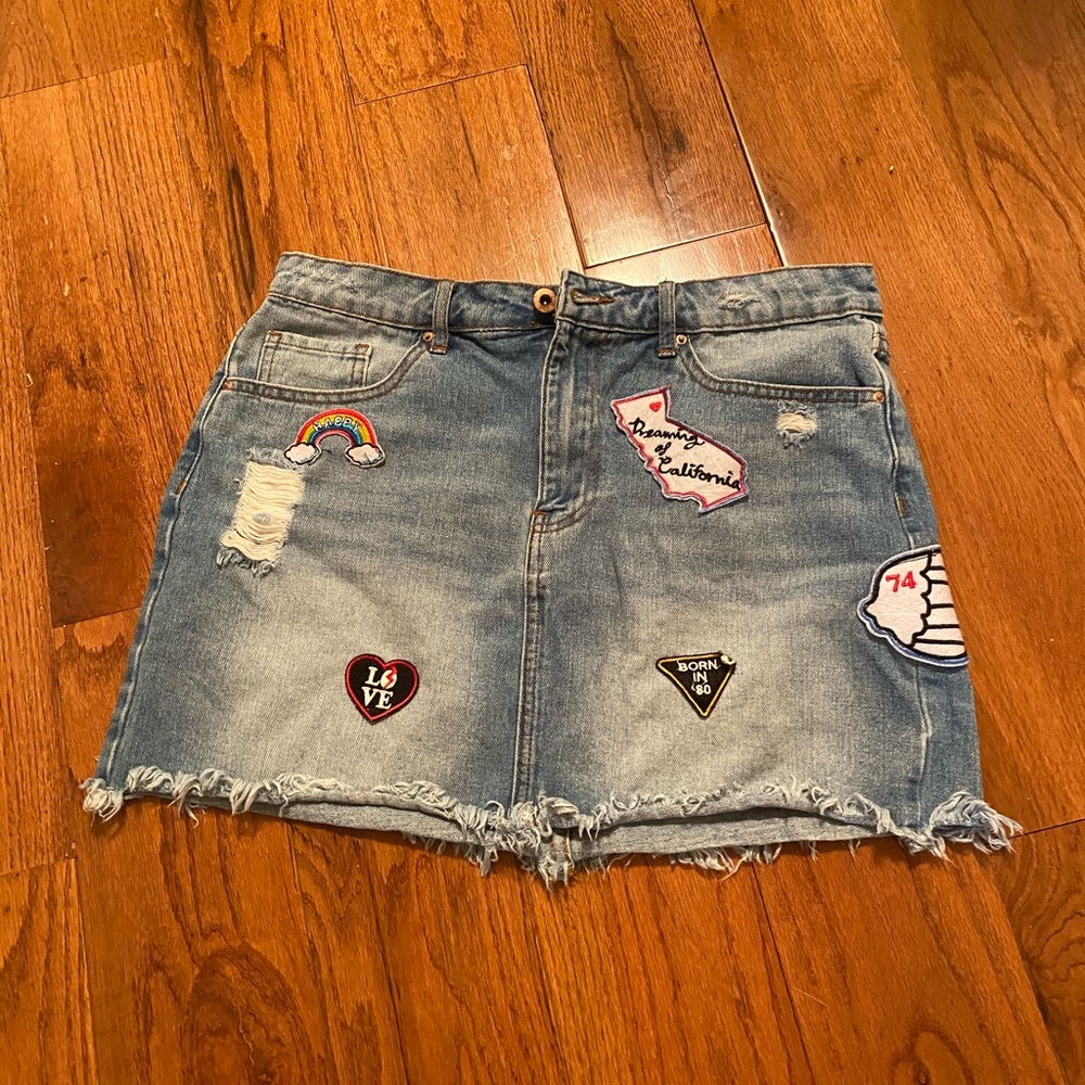 Patch jean skirt